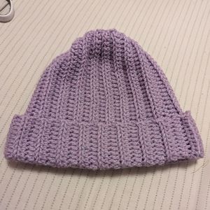 Handmade lilac beanie with teal sparkles